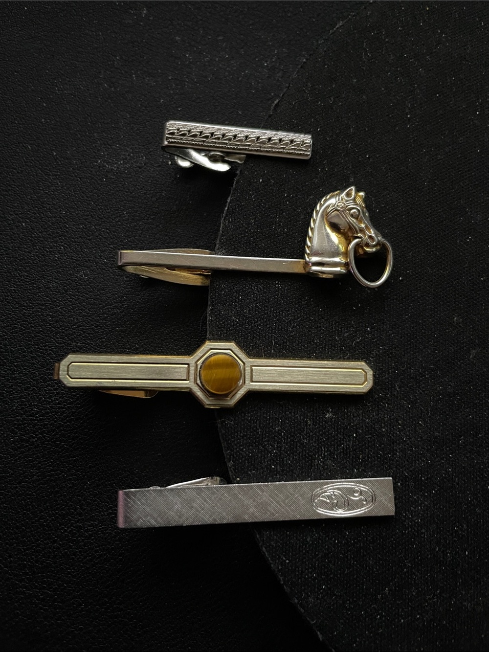 Vintage Men's Tie Clip Set - Mixed Metal Gold & Silver